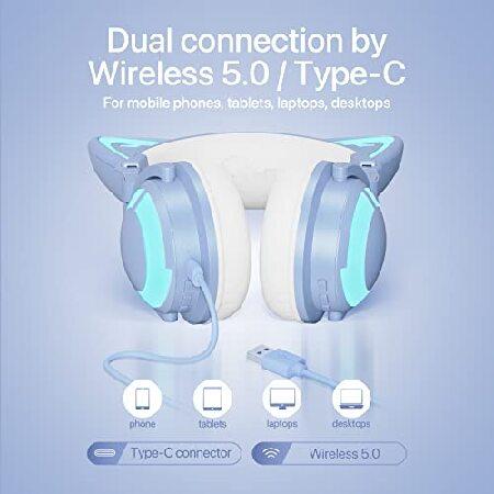 YOWU RGB 猫耳ヘッドホン 3G ワイヤレス 5.0 折りたたみ式ゲーミング 
