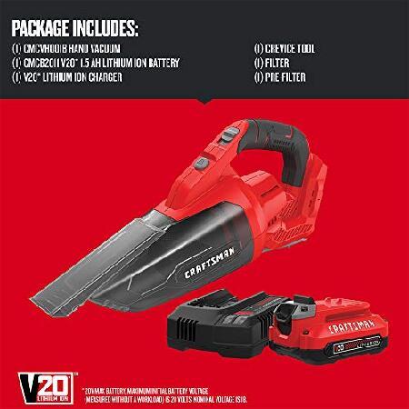 【並行輸入品】 Craftsman V20 Cordless Hand Vacuum, 45 CFM, 2 Stage Filtration System with Filter, Battery and Charger Included (CMCVH001C1)の画像