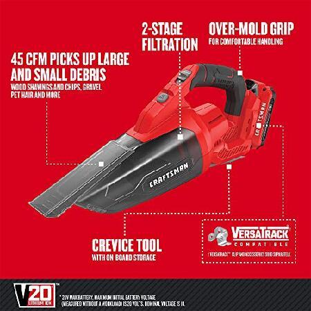 【並行輸入品】 Craftsman V20 Cordless Hand Vacuum, 45 CFM, 2 Stage Filtration System with Filter, Battery and Charger Included (CMCVH001C1)の画像