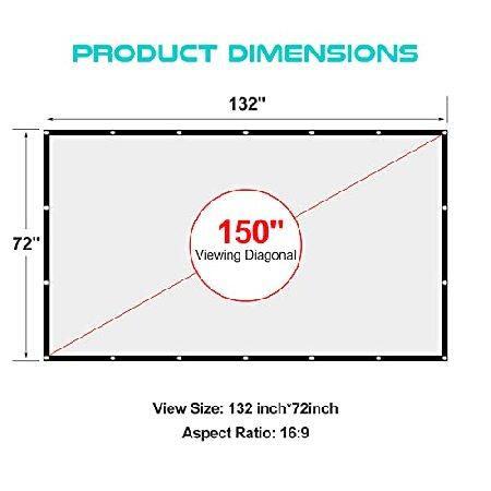 屋外用プロジェクタースクリーン 150インチ 洗える プロジェクタースクリーン 16:9 折りたたみ式 しわ防止 ポータブル プロジェクター 映画スクリー(並行輸入品)｜olg｜06
