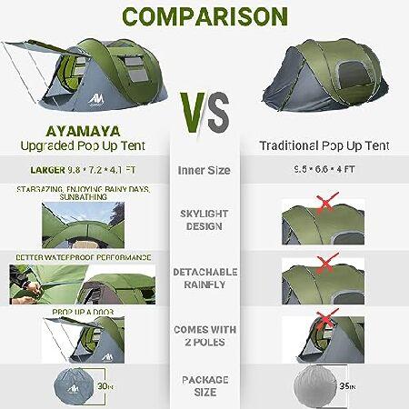 AYAMAYA ポップアップテント 4人用 キャンプ用 防水 インスタントファミリーテント スカイライト＆取り外し可能なレインフライ付き アップグレード大型サイズ 2｜olg｜03