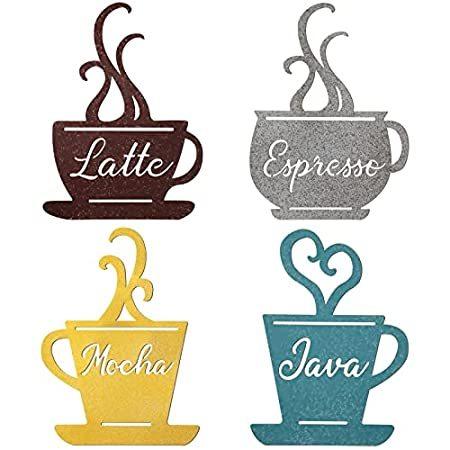 Hotop 4 Pieces Metal Coffee Cup Wall Decor Metal Cafe Decorations, Brown, T【並行輸入品】