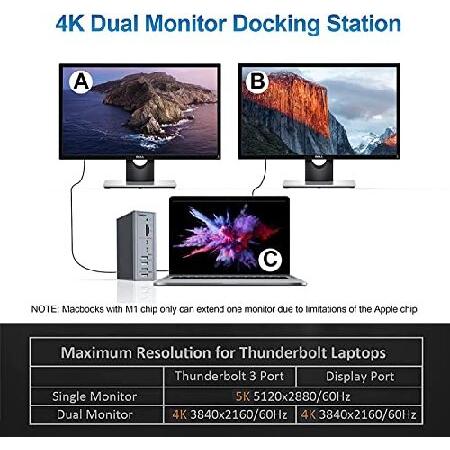 Thunderbolt 3ドック ノートパソコンドッキングステーションデュアルモニター 16イン1 MacBook Pro/Dell/Lenovo/HP用 シングル 5K/デュアル 4K@60Hz(並行輸入品)｜olg｜06