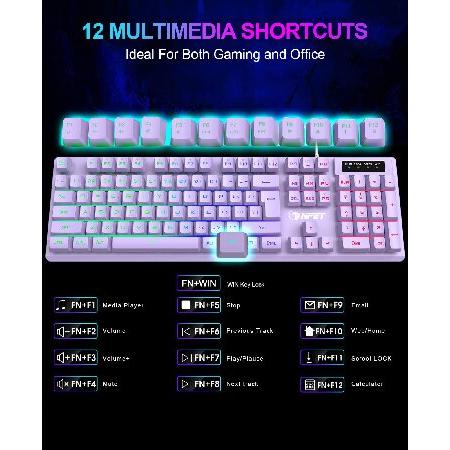 NPET K10 Gaming Keyboard, RGB Backlit, Spill-Resistant Design, Multimedia Keys, Quiet Silent USB Membrane Keyboard for Desktop, Computer, (並行輸入品)｜olg｜02