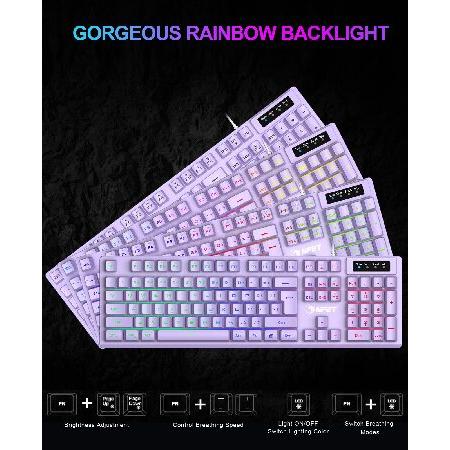 NPET K10 Gaming Keyboard, RGB Backlit, Spill-Resistant Design, Multimedia Keys, Quiet Silent USB Membrane Keyboard for Desktop, Computer, (並行輸入品)｜olg｜05