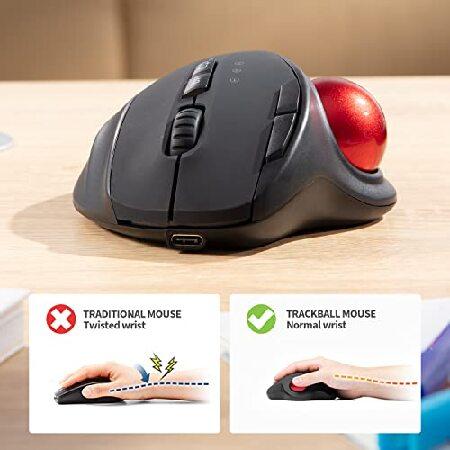 2.4G+Dual Bluetooth Wireless Trackball Mouse, KKUOD 3-Device Connection Ergonomic Mouse, Rechargeable Ergo Mouse with USB-C Port and 3 DPI(並行輸入品)｜olg｜05