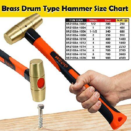 WEDO Brass Hammer 5lb,Sledge Hammer,Solid Brass Mallet Hammer,Fiberglass Hammer Handle,Length 400mm,Die-Forged, Corrosion Resistant, DIN Standard｜olg｜02