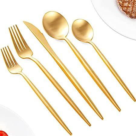 【70%OFF】 Matte Gold Silverware Set Gold Flatware Set 20-Piece Gold Utensils Set Gold【並行輸入品】 その他キッチンツール 【70%OFF】 Matte Gold Silverware Set Gold Flatware Set 20-Piece Gold Utensils Set Gold【並行輸入品】 その他キッチンツール