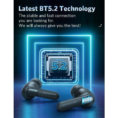 RAVESOUND True Wireless Earbuds Bluetooth 5.2 - Noise Cancelling Mic Ear Buds, 100ms Low Latency Earbuds with 25Hrs Play Time, IPX7 Waterp(並行輸入品)｜olg｜06