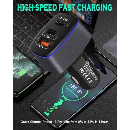 USB C Car Charger 95W, 3-Port PD 65W PPS 55W QC3.0 30W Fast Car Charger for iPhone 14/13/12/11 Pro Max, Samsung Galaxy, Google Pixel, MacB(並行輸入品)｜olg｜05