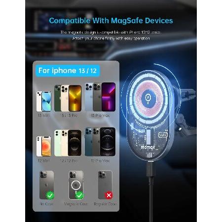 MOMAX 磁気ワイヤレス充電カーチャージャー 透明 Mag-Safe 互換 充電エアベントマウント iPhone 14/14 Max/14Pro/14Pro Max/13/13 Pro/13 Pro Max/1(並行輸入品)｜olg｜04