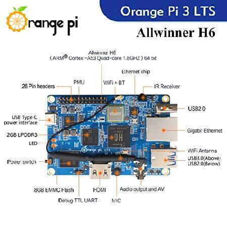 Orange Pi 3 LTS Allwinner H6 2GB LPDDR3 8GB EMMC フラッシュ クアッドコア 64 ビット シングルボード コンピュータ Android 9.0 Ubuntu Debian Mini PC (PI3｜olg｜05
