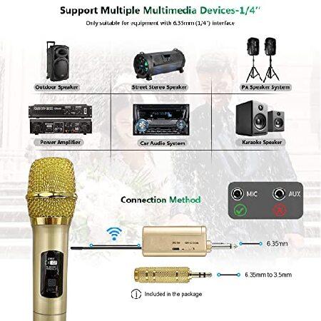 Wireless Microphone, 200 ft Range, 1/4‘’＆1/8‘’Output, UHF Dual Cordless Metal Dynamic Mic System with Rechargeable Receiver, for Kara(並行輸入品)｜olg｜04