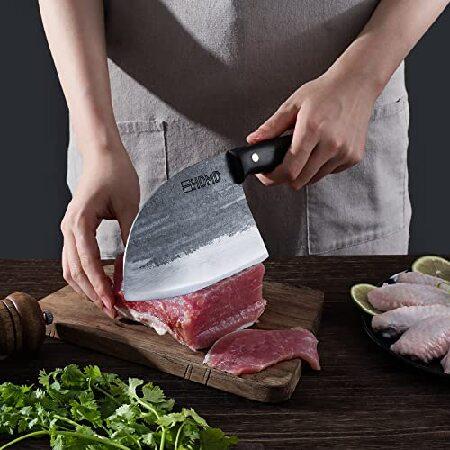  ENOKING Meat Cleaver Hand Forged Chef Knife High Carbon Steel  Kitchen Butcher Knife with Full Tang Handle Leather Sheath Chopping Knife  for Kitchen, Camping, BBQ (6.3 In) : Home & Kitchen