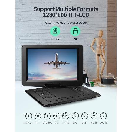 【並行輸入品】 YOTON 17.5\" Portable DVD Player with 15.5\" HD Swivel Screen for Car and Kids, 4-6 Hours Working Time with Built-in Battery, Dualの画像