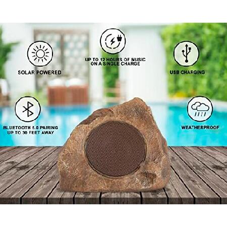 販売購入 Homewell Outdoor Rock Speaker Solar-Powered Wireless Bluetooth 5.0 Portable Speaker Weatherproof for Patio， Pool， Deck， Yard， Garden and Home (1-Pack，