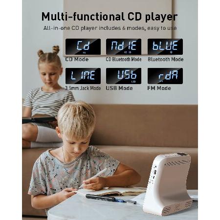 純国産 Desktop CD Player Portable with Bluetooth，Dual Stereo Speakers， CD Music Player for Home with Remote Control，Dust Cover，FM Radio，LED Scree(並行輸入品)