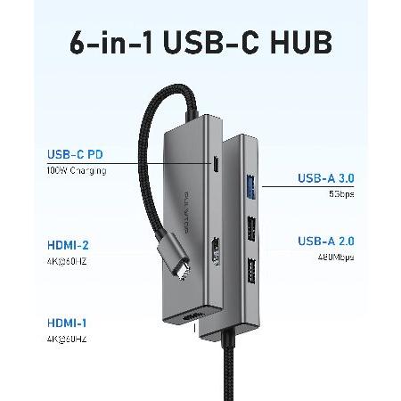 【並行輸入品】 USB C Docking Station to Dual HDMI Adapter， 6 in 1 USB C Hub Dual HDMI Monitors for Windows， USB C Adapter with Dual HDMI， 3 USB Port，