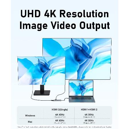 【並行輸入品】 USB C Docking Station to Dual HDMI Adapter， 6 in 1 USB C Hub Dual HDMI Monitors for Windows， USB C Adapter with Dual HDMI， 3 USB Port，
