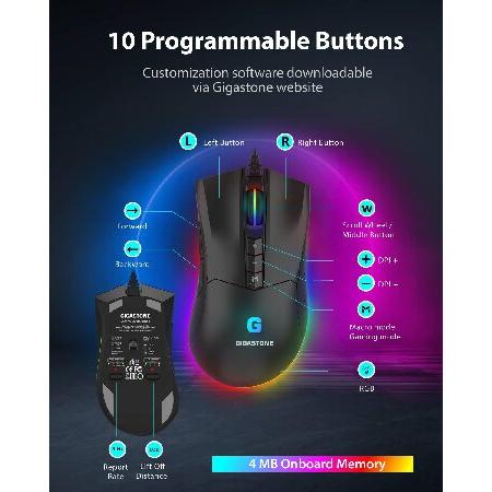 【並行輸入品】 Gigastone ゲーミング マウス 16，000 DPI PMW3389センサー 、有線ゲーミング マウス、調整可能RGB バックライト、_2