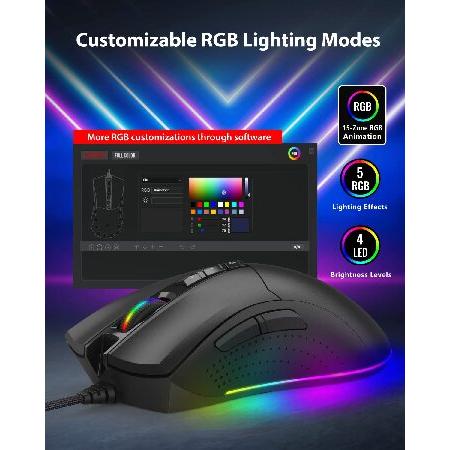 【並行輸入品】 Gigastone ゲーミング マウス 16，000 DPI PMW3389センサー 、有線ゲーミング マウス、調整可能RGB バックライト、_3