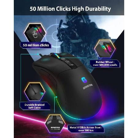 【並行輸入品】 Gigastone ゲーミング マウス 16，000 DPI PMW3389センサー 、有線ゲーミング マウス、調整可能RGB バックライト、_5