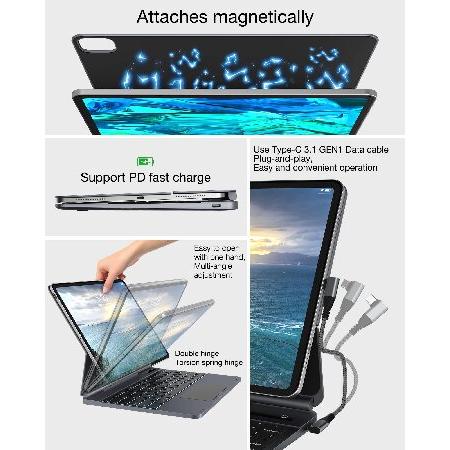 のスニーカー doqo キーボードケース iPad Pro 12.9インチ 6th-2022/5th-2021/4th-2020/3rd-2018 Gen 7イン1ハブドッキングステーション/タッチパッド付き HDMI拡張 磁気フロ