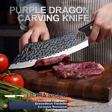 Purple Dragon Japanese Meat Cleaver 8 Inch Ultra Sharp Butcher Knife for Meat Veggies Cutting with Finger Hole Hand Forged Slicing Knife C(並行輸入品)｜olg｜02
