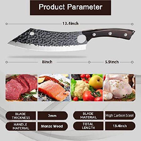 Purple Dragon Japanese Meat Cleaver 8 Inch Ultra Sharp Butcher Knife for Meat Veggies Cutting with Finger Hole Hand Forged Slicing Knife C(並行輸入品)｜olg｜04