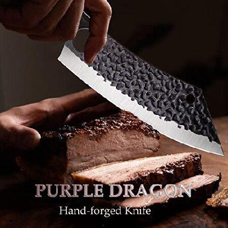Purple Dragon Japanese Meat Cleaver 8 Inch Ultra Sharp Butcher Knife for Meat Veggies Cutting with Finger Hole Hand Forged Slicing Knife C(並行輸入品)｜olg｜05