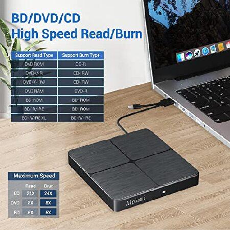 Alphami 外付けブルーレイドライブ USB 3.0 Type-C ポータブルブルーレイバーナー DVDドライブ 3D スリム 光学式 ブルーレイ CD DVDドライブ Windows XP/7/8/10｜olg｜02