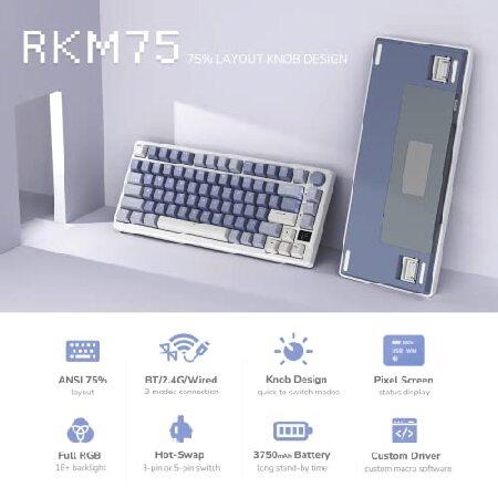 RK ROYAL KLUDGE M75 Mechanical Keyboard， 2.4GHz Wireless/Bluetooth/USB-C Wired Gaming Keyboard 75% Layout 81 Keys with OLED Smart Display ＆ Knob， RGB 