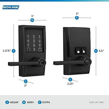 Schlage　FE789WBCEN622LAT　Encode　Century　Lock,　Latitude　Lever　Smart　Door　Entry　Matte　Keyless　WiFi　Black　Touchscreen