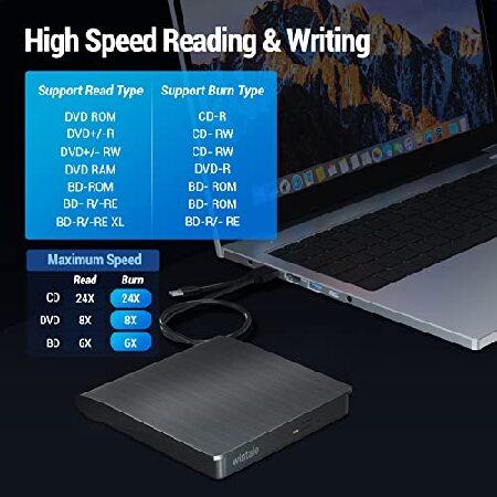 【並行輸入品】 外付けブルーレイドライブ、PC用ポータブル3D外部Blueray/DVDドライブ、50GディスクR/W USB 3.0 Type-C ブルーレイバーナー対応 ノートパソコンの画像