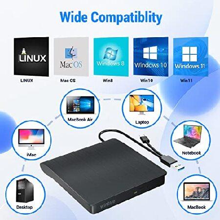 【並行輸入品】 外付けブルーレイドライブ、PC用ポータブル3D外部Blueray/DVDドライブ、50GディスクR/W USB 3.0 Type-C ブルーレイバーナー対応 ノートパソコンの画像