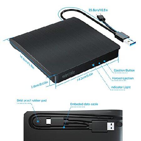 【並行輸入品】 外付けブルーレイドライブ、PC用ポータブル3D外部Blueray/DVDドライブ、50GディスクR/W USB 3.0 Type-C ブルーレイバーナー対応 ノートパソコンの画像