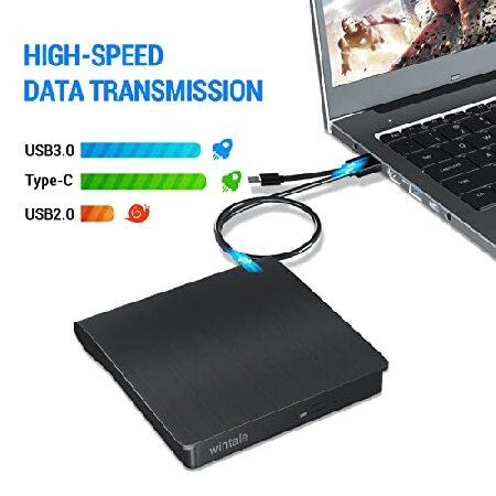 【並行輸入品】 外付けブルーレイドライブ、PC用ポータブル3D外部Blueray/DVDドライブ、50GディスクR/W USB 3.0 Type-C ブルーレイバーナー対応 ノートパソコンの画像