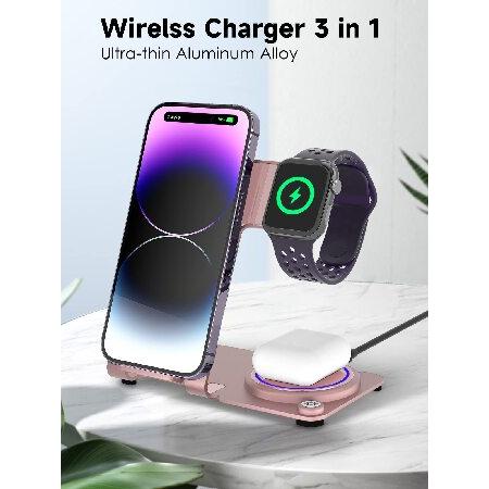 ???? ??? Wireless Charger 3 in 1, Charging Station for iPhone 14/13/12/11/Pro/Max/XS/XR/X/8, iWatch8/7/6/5/4/3/2/SE, Airpods Pro/3/2/1 (Pink)｜olg｜02