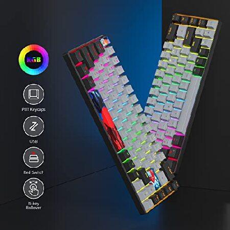 【並行輸入品】 Mosptnspg Protable 60% ゲーミングキーボード メカニカル、ミニコンパクトRGBバックライト68キー有線オフィスキーボード 赤スイッチ付き_2