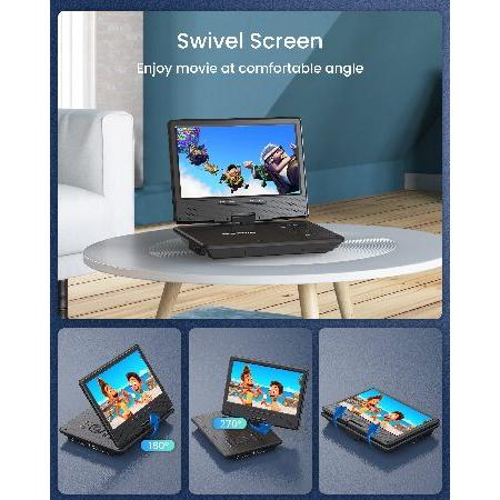【並行輸入品】 WONNIE 12.5\" Portable DVD Player with 10.5\" Swivel HD Screen,with Car Headrest Case,5-Hour Built-in Rechargeable Battery,Car Chargerの画像