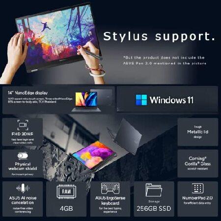 【並行輸入品】 ASUS 2023 Newest Thin and Light VivoBook, 14 HD Touchscreen 2-in-1 Laptop, 4GB RAM, 256GB SSD, Intel Celeron Processor, NumberPad,の画像