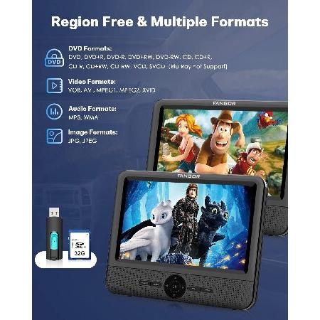 【並行輸入品】 FANGOR 7.5\" Dual Portable DVD Player for Car, Car DVD Player Dual Screen Play a Same or Two Different Movies with Headrest Strap,の画像