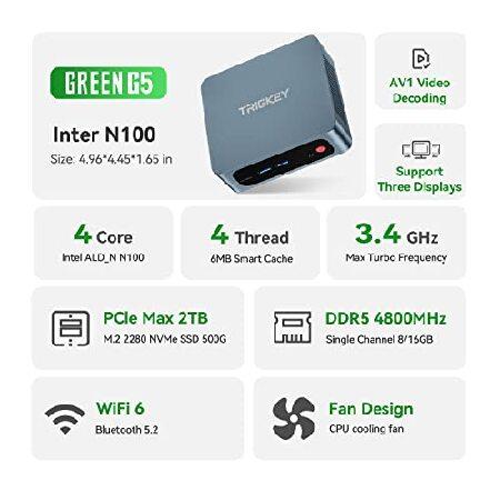 TRIGKEY Mini PC Desktop 12th Gen Intel N100(4Core, Up to 3.4GHz) 8G DDR5 4800MHz 500G PCIE1 SSD G5 Dual Ethernet Mini Computer, Support Micro Computer｜olg｜02