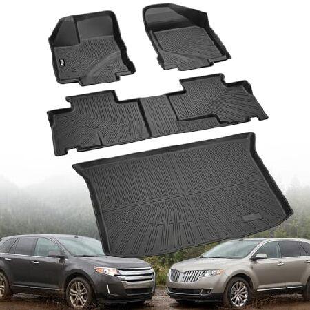 【並行輸入品】 Floor Mats ＆ Cargo Liner Compatible with Ford Edge 2007-2014 ＆ Lincoln MKX 2007-2015,All Weather Protection,Waterproof,Anti-Slip TPE | ブランド登録なし