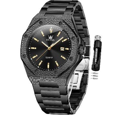 【並行輸入品】 OLEVS Mens Black Watches Fashion Casual Large Dial Watch Stainless Steel Waterproof Analog Wristwatch Business Dress Wrist for Men Relo