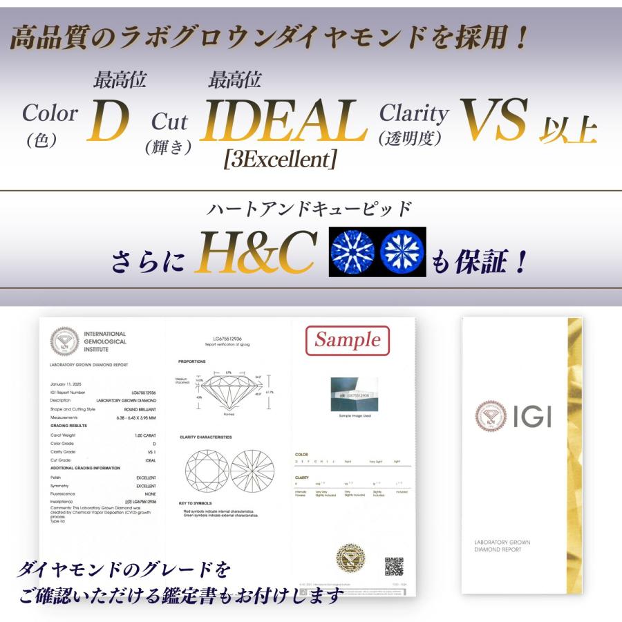 【ヘッドのみ1ct/PT】ラボグロウンダイヤモンド 一粒ダイヤ ペンダントヘッド Dカラー 3EX H&C 1ct〜3ct  [PT/K18][型番:lg]の画像