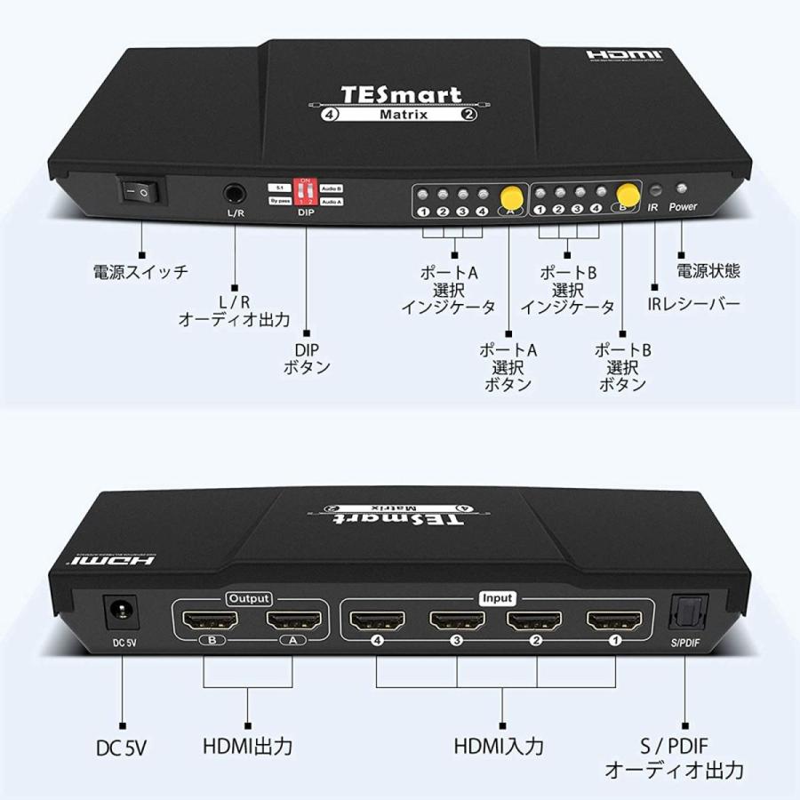 TESmart HDMIマトリックス 4入力2出力 HDMI スイッチ 4ポート 切り替え 2画面 分配 4×2 HDMI Matrix 4｜olioli-store｜04