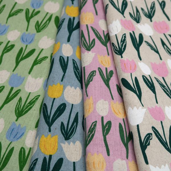 北欧調 綿麻キャンバス生地 チューリップ 花柄 : 生地のお店 オリーブ