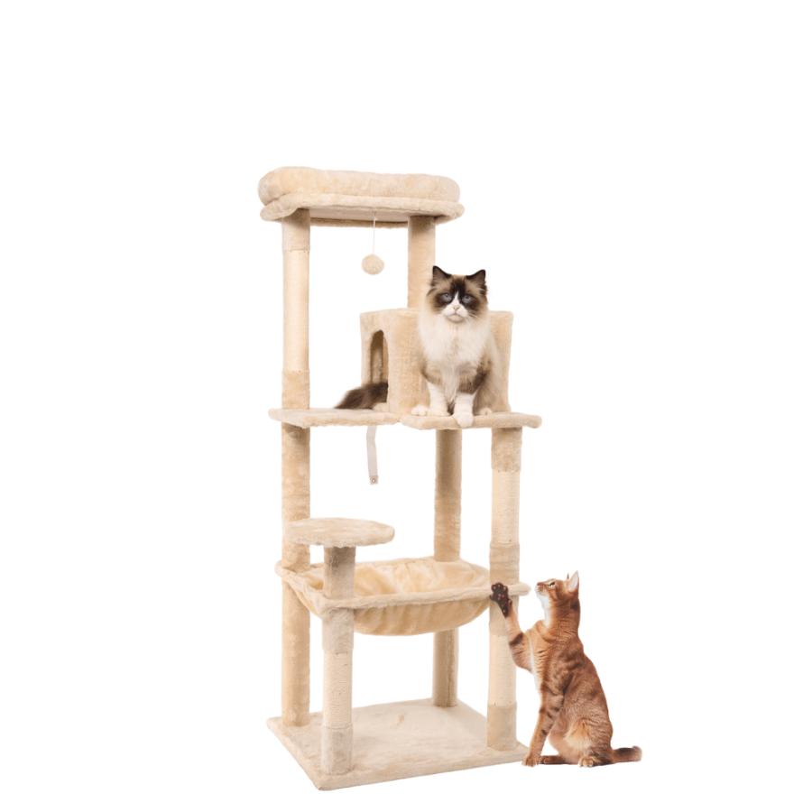 HAMI PET キャットタワー 木製 猫タワー 大型猫用 据え置き ハンモック