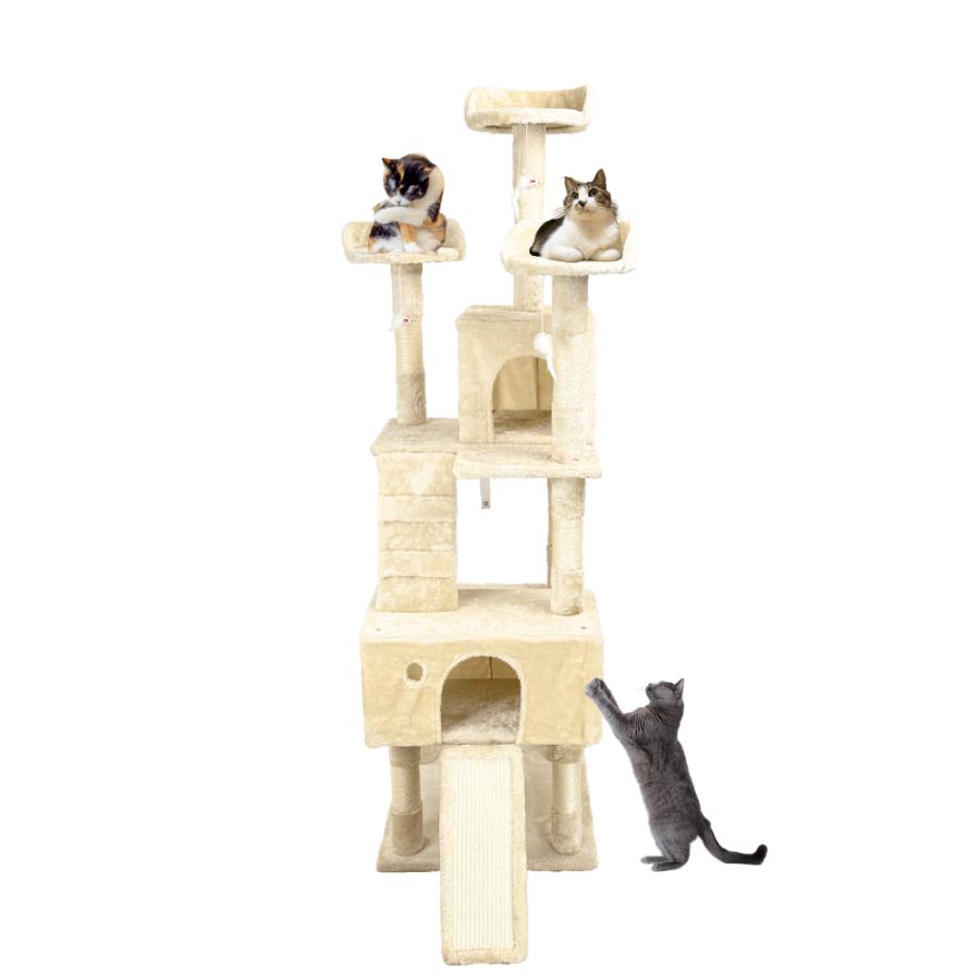 【ほぼ未使用】クリーム色のキャットタワー 据え置き型 Amazon | 日本メーカー RAKU 猫タワー 木製キャットタワー 据え置き型
